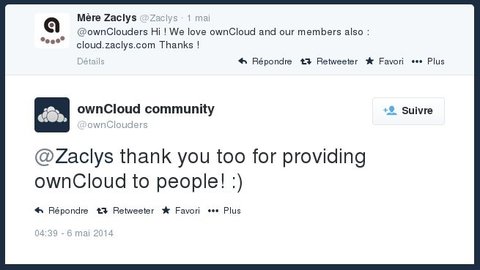 Zaclys revue de presse, Encouragements des développeurs d’’ownCloud